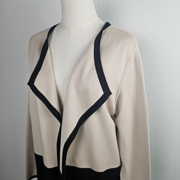 Pure Collection Double Faced Coatigan Cotton Cashmere Cardigan 14/16 Beige Black - Picture 2 of 12